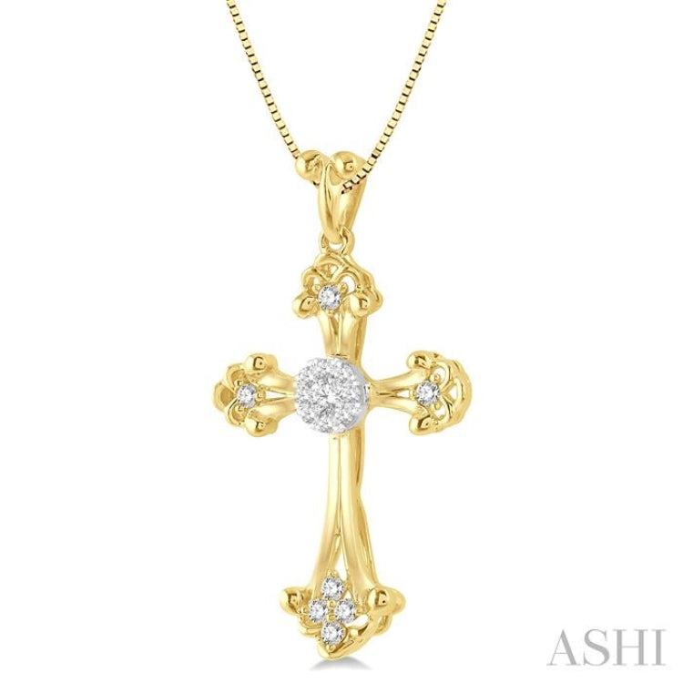 1/4 ctw Art Deco Lovebright Round Cut Diamond Cross Pendant in 14K Yellow and White Gold with chain