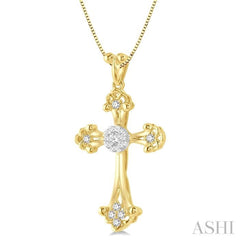 1/4 ctw Art Deco Lovebright Round Cut Diamond Cross Pendant in 14K Yellow and White Gold with chain
