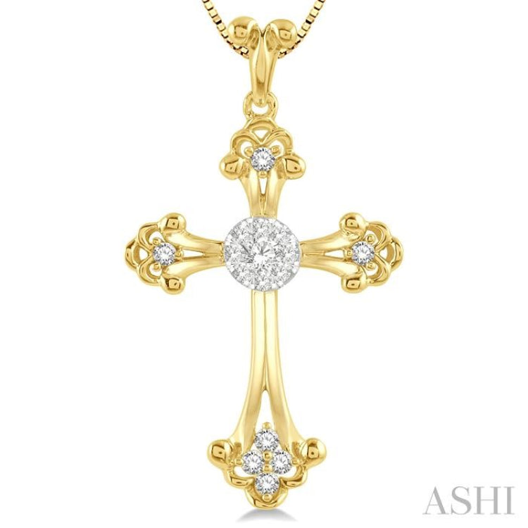 1/4 ctw Art Deco Lovebright Round Cut Diamond Cross Pendant in 14K Yellow and White Gold with chain