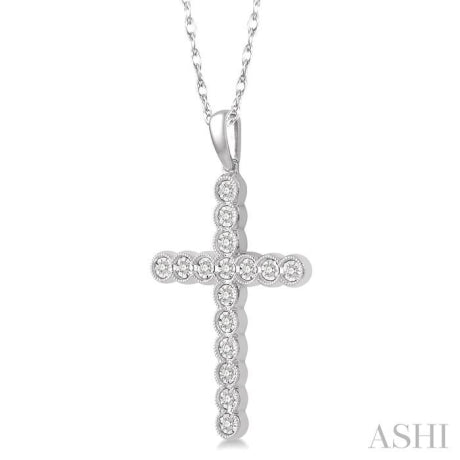 1/8 Ctw Round Cut Diamond Cross Pendant in 10K White Gold with chain