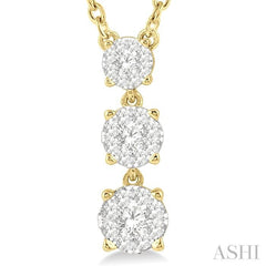 1/3 Ctw Round Cut Lovebright Diamond Layered Pendant With Chain in 14K Yellow Gold