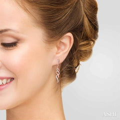 1/6 Ctw Ribbon Swirl Round Cut Diamond Long Earrings in 10K Rose Gold