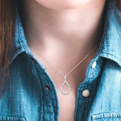 1/8 Ctw Marquise Lattice Hollow Drop Round Cut Diamond Pendant With Chain in 10K White Gold