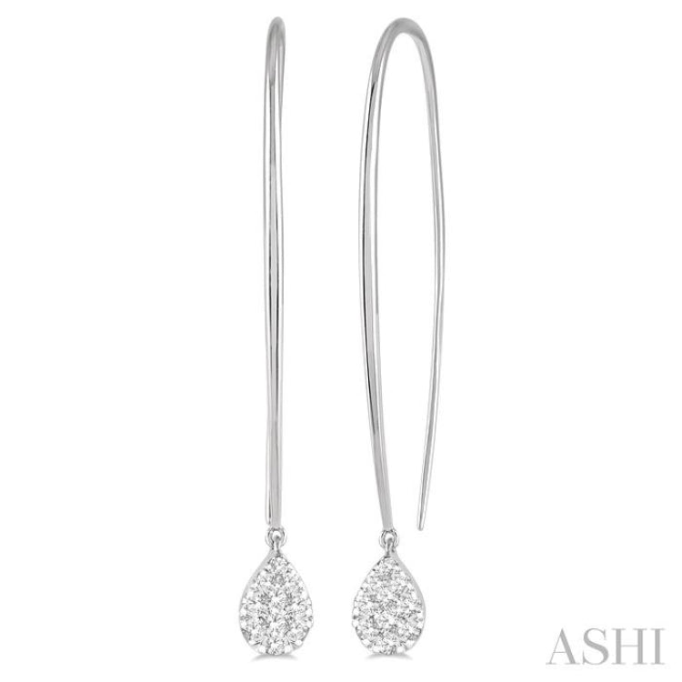1/2 Ctw Pear Shape Dangler Lovebright Round Cut Diamond Earrings in 14K White Gold