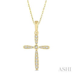 1/10 Ctw Cross Charm Round Cut Diamond Petite Pendant With Chain in 10K Yellow Gold