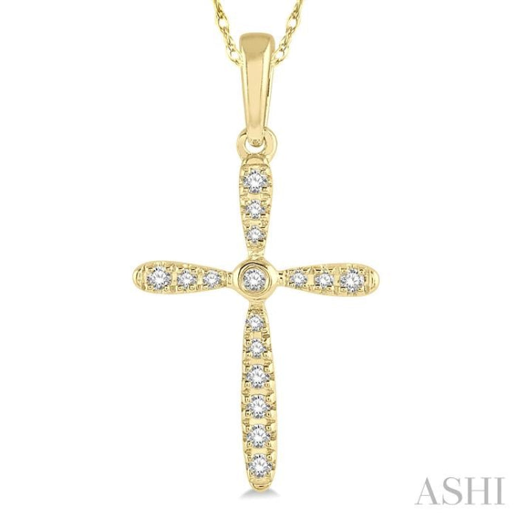 1/10 Ctw Cross Charm Round Cut Diamond Petite Pendant With Chain in 10K Yellow Gold