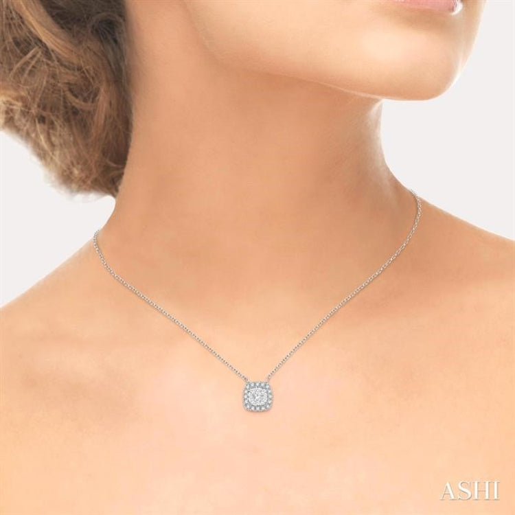 1/6 Ctw Cushion Shape Lovebright Diamond Pendant With Chain in 14K White Gold