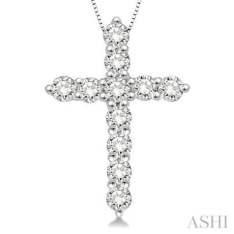 1/2 Ctw Round Cut Diamond Cross Pendant in 14K White Gold with Chain