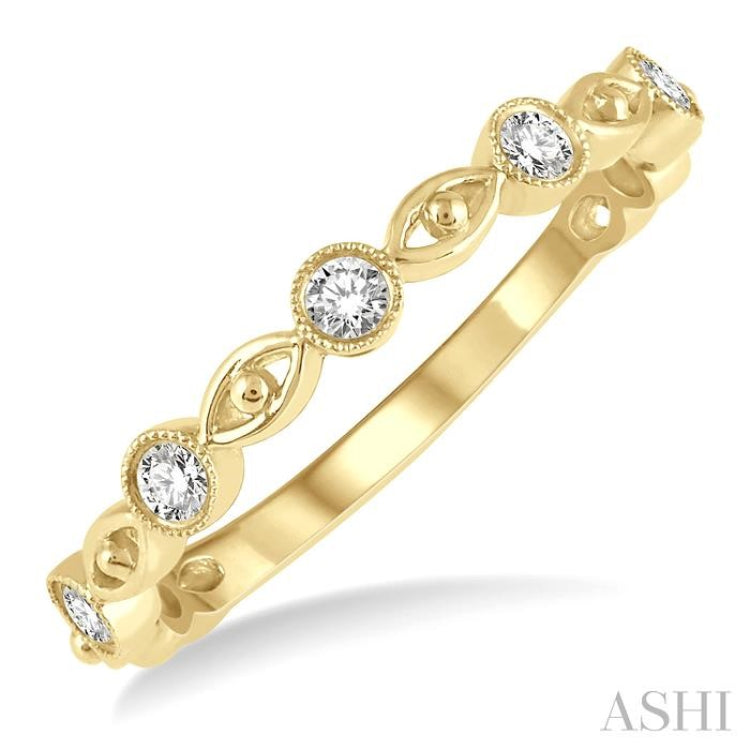 1/5 Ctw Lattice Marquise & Circular Mount Round Cut Diamond Stackable Band in 14K Yellow Gold