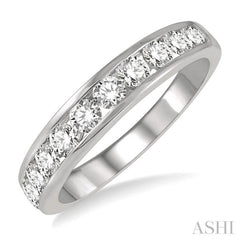 3/4 Ctw Channel Set 11 Stone Round Cut Diamond Wedding Band in 14K White Gold