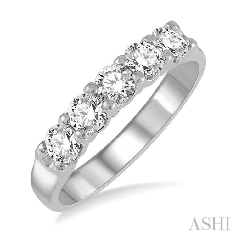 3/4 Ctw 5 Stone Round Cut Diamond Wedding Band in 14K White Gold