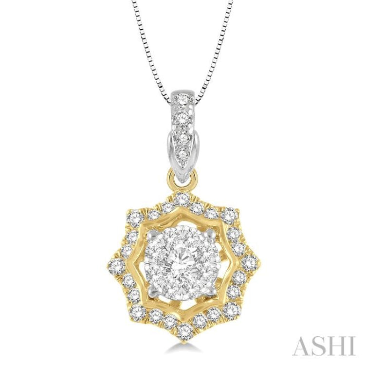 1/4 Ctw Star Lattice Lovebright Round Cut Diamond Pendant With Chain in 14K White and Yellow Gold