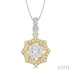 1/4 Ctw Star Lattice Lovebright Round Cut Diamond Pendant With Chain in 14K White and Yellow Gold