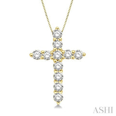 1/4 Ctw Round Cut Diamond Cross Pendant in 14K Yellow Gold with Chain
