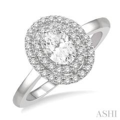 3/4 Ctw Round & Oval Cut Diamond Ladies Engagement Ring with 1/2 Ctw Oval Cut Center Stone in 14K White Gold