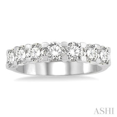 2 Ctw 7 Stone Round Cut Diamond Wedding Band in 14K White Gold