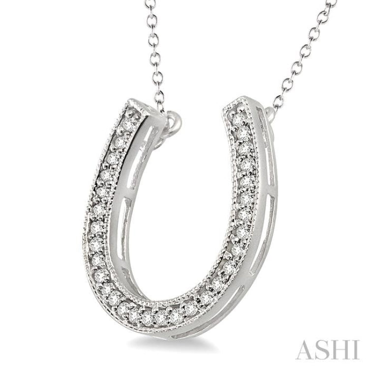 1/10 Ctw Round Cut Diamond Horseshoe Pendant in Sterling Silver with Chain