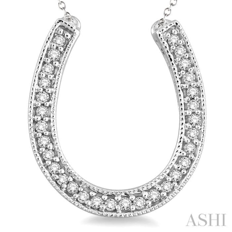1/10 Ctw Round Cut Diamond Horseshoe Pendant in Sterling Silver with Chain