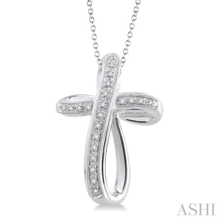 1/10 Ctw Round Cut Diamond Cross Pendant in Sterling Silver with Chain