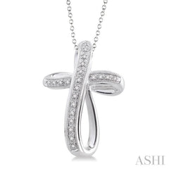 1/10 Ctw Round Cut Diamond Cross Pendant in Sterling Silver with Chain