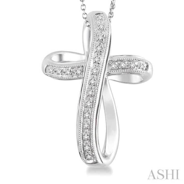 1/10 Ctw Round Cut Diamond Cross Pendant in Sterling Silver with Chain