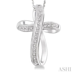 1/10 Ctw Round Cut Diamond Cross Pendant in Sterling Silver with Chain
