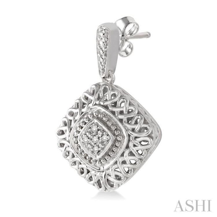 1/20 Ctw Cushion Shape Round Cut Diamond Earrings in Sterling Silver