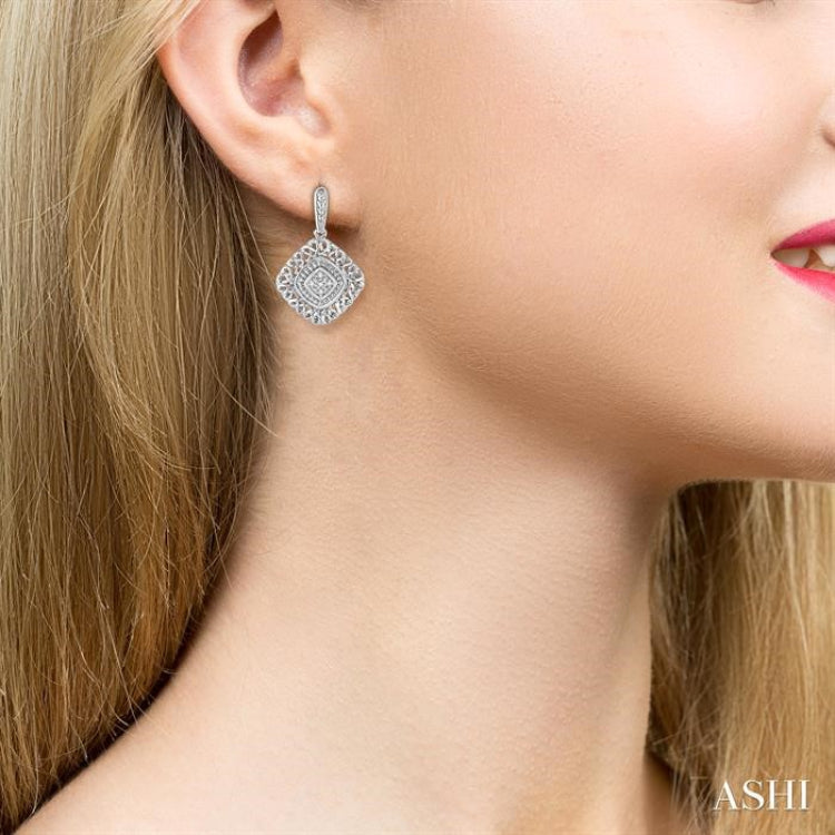 1/20 Ctw Cushion Shape Round Cut Diamond Earrings in Sterling Silver