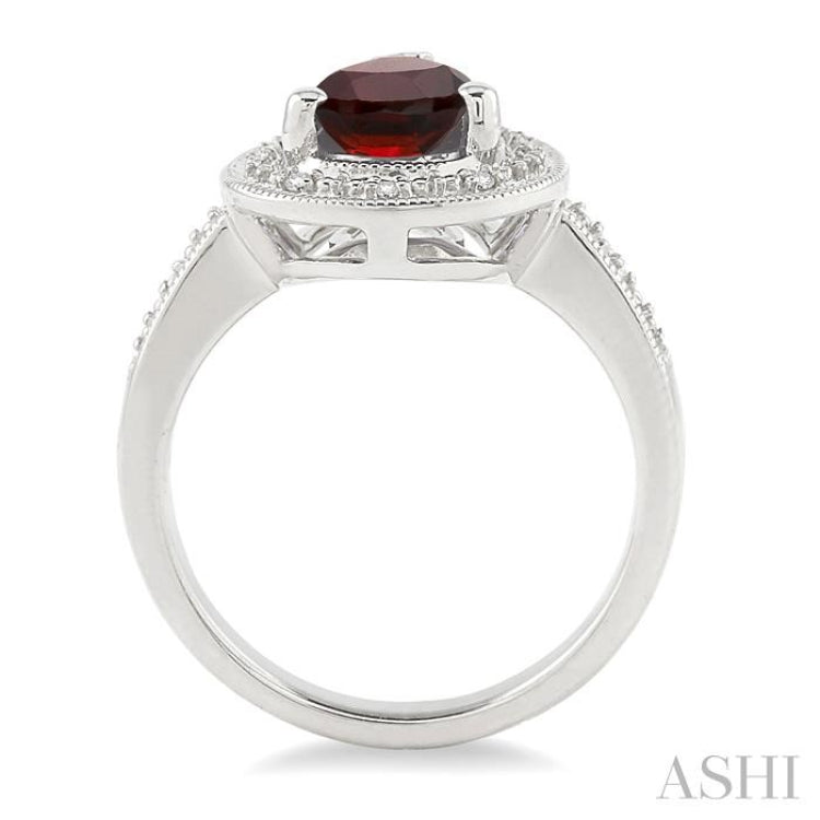 10x7 MM Pear Shape Garnet and 1/20 Ctw Round Cut Diamond Ring in Sterling Silver