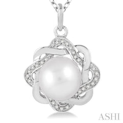 6.5x6.5 MM Cultured Pearl and 1/10 Ctw Round Cut Diamond Pendant in Sterling Silver with Chain