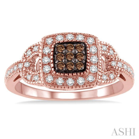 1/3 Ctw Round Cut White and Champagne Brown Diamond Ring in 10K Rose Gold
