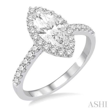 3/4 Ctw Diamond Engagement Ring with 1/2 Ct Marquise Cut Center Stone in 14K White Gold