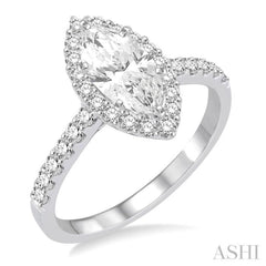 3/4 Ctw Diamond Engagement Ring with 1/2 Ct Marquise Cut Center Stone in 14K White Gold