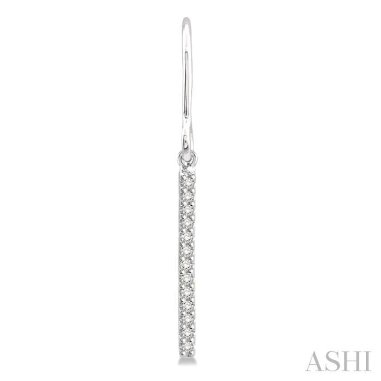 1/10 Ctw Hanging Straight Bar Round Cut Diamond Petite Earrings in 10K White Gold