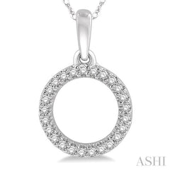 1/10 Ctw Hollow Cut Circle Round Cut Diamond Petite Pendant With Chain in 10K White Gold