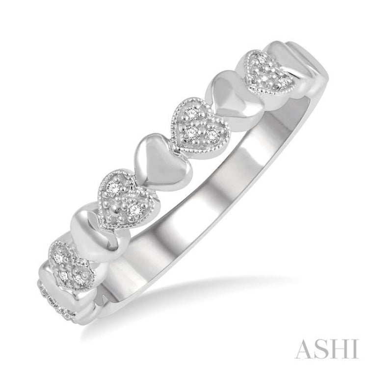 1/20 Ctw Mini Hearts Round Cut Diamond Fashion Ring in Sterling Silver