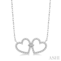 1/4 Ctw Coupled Twin Heart Round Cut Diamond Necklace in 10K White Gold