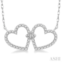 1/4 Ctw Coupled Twin Heart Round Cut Diamond Necklace in 10K White Gold