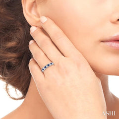 2.6 MM Sapphire and 3/8 Ctw Round Cut Diamond Precious Wedding Band in 14K White Gold