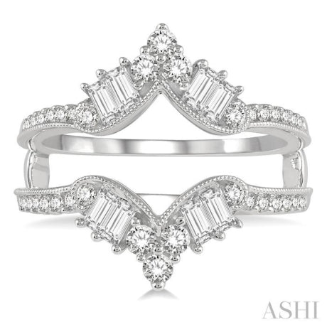 3/4 ctw Chevron Center Baguette and Round Cut Diamond Insert Ring in 14K White Gold