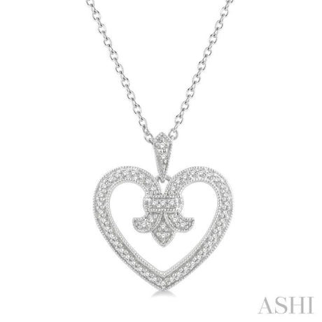 1/6 Ctw Round Cut Diamond Fleur De Lis Heart Pendant With Chain in 10K White Gold