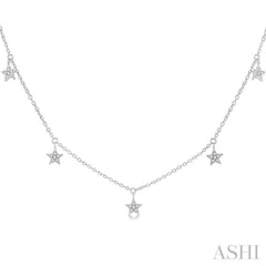 1/10 Ctw Star Charm Round Cut Diamond Station Necklace in 14K White Gold