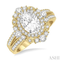 7/8 Ctw Oval Round Cut Diamond Semi-Mount Engagement Ring in 14K Yellow and White Gold