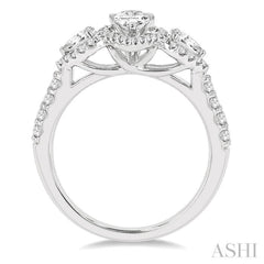 1 Ctw Past, Present & Future Round Cut Diamond Engagement Ring With 3/8 ct Pear Cut Center Stone in 14K White Gold