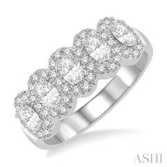 1 Ctw Oval Shape 5 Stone Oval & Round Cut Diamond Halo Wedding Band in 14K White Gold
