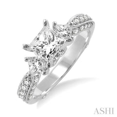 1 1/2 Ctw Diamond Engagement Ring with 3/4 Ct Princess Cut Center Stone in 14K White Gold