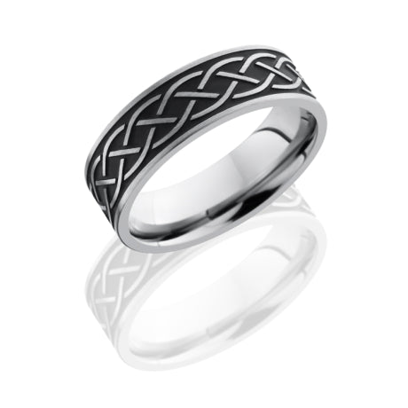 Titanium 7mm Flat Band with Antiqued Celtic Pattern