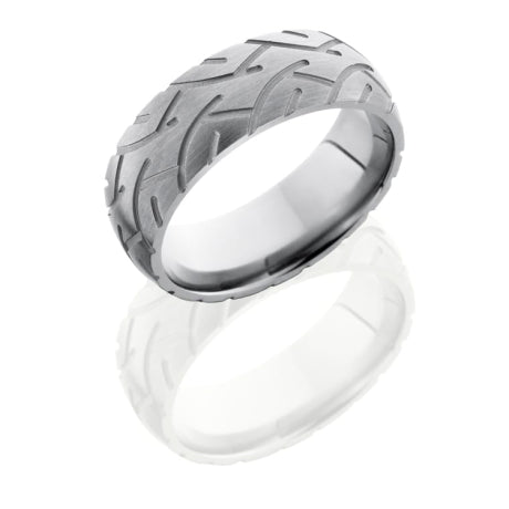 Titanium 8mm Domed Band with Tire Tread Pattern