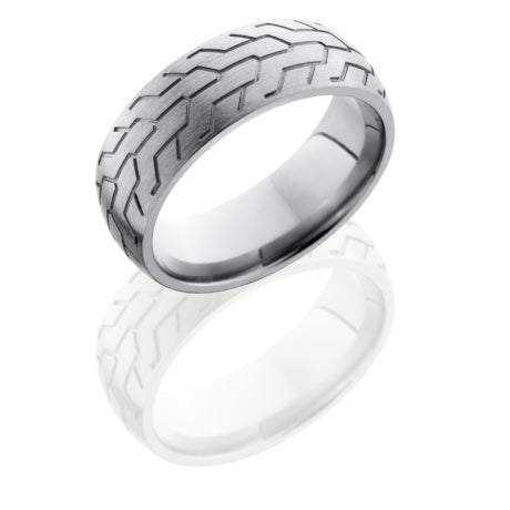 Titanium 8mm Domed Band with Tire Tread Pattern
