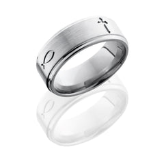 Titanium 8mm Flat Band with Grooved Edges and Cross Pattern